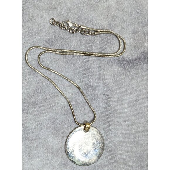 Modern Medallion Silver Tone Pendant Necklace With AK Engraved Gold Tone Bail - Picture 8 of 8